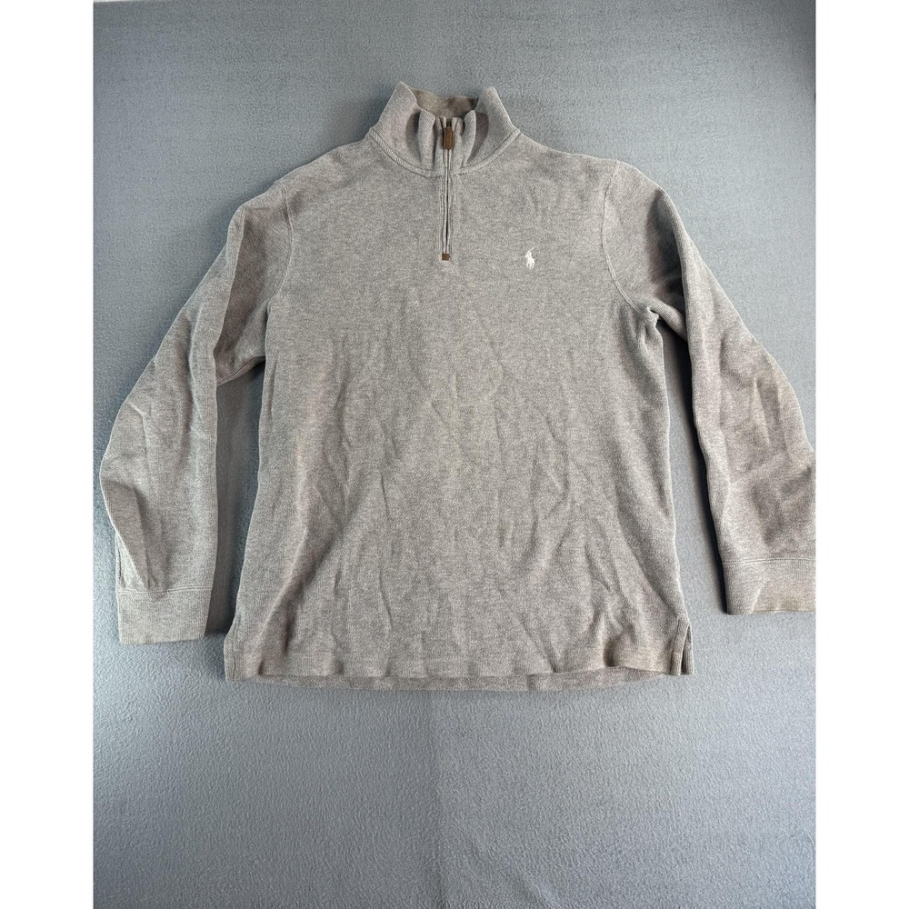 VTG Polo By Ralph Lauren Sweater Mens L Gray Cotton Knit 1/4 Zip Neck Pullover